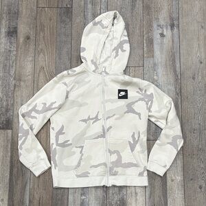 Nike Kids Camo Zip-Up Hoodie - Cream and Gray